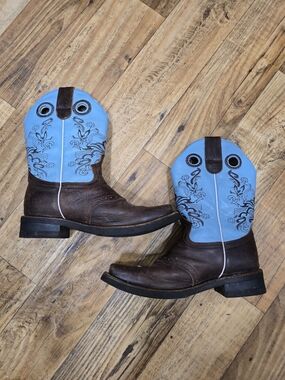 Classic Western Brown Leather & Blue Shaft Women's Cowboy Boots